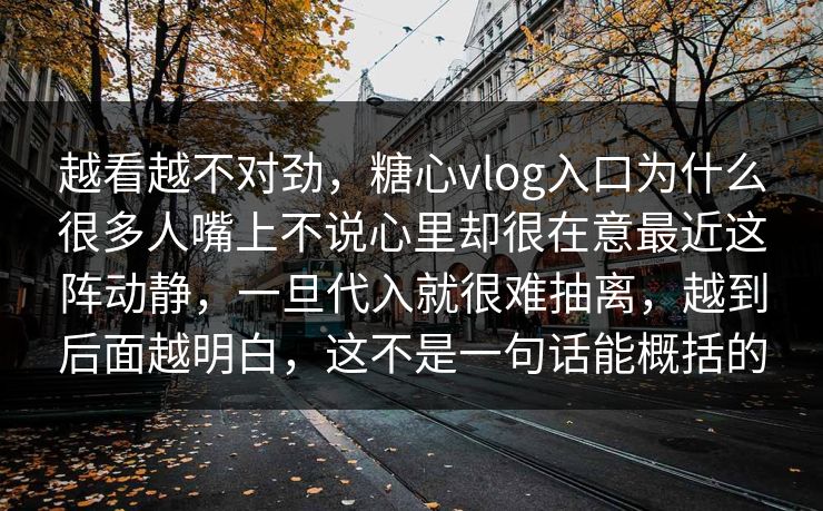 越看越不对劲，糖心vlog入口为什么很多人嘴上不说心里却很在意最近这阵动静，一旦代入就很难抽离，越到后面越明白，这不是一句话能概括的